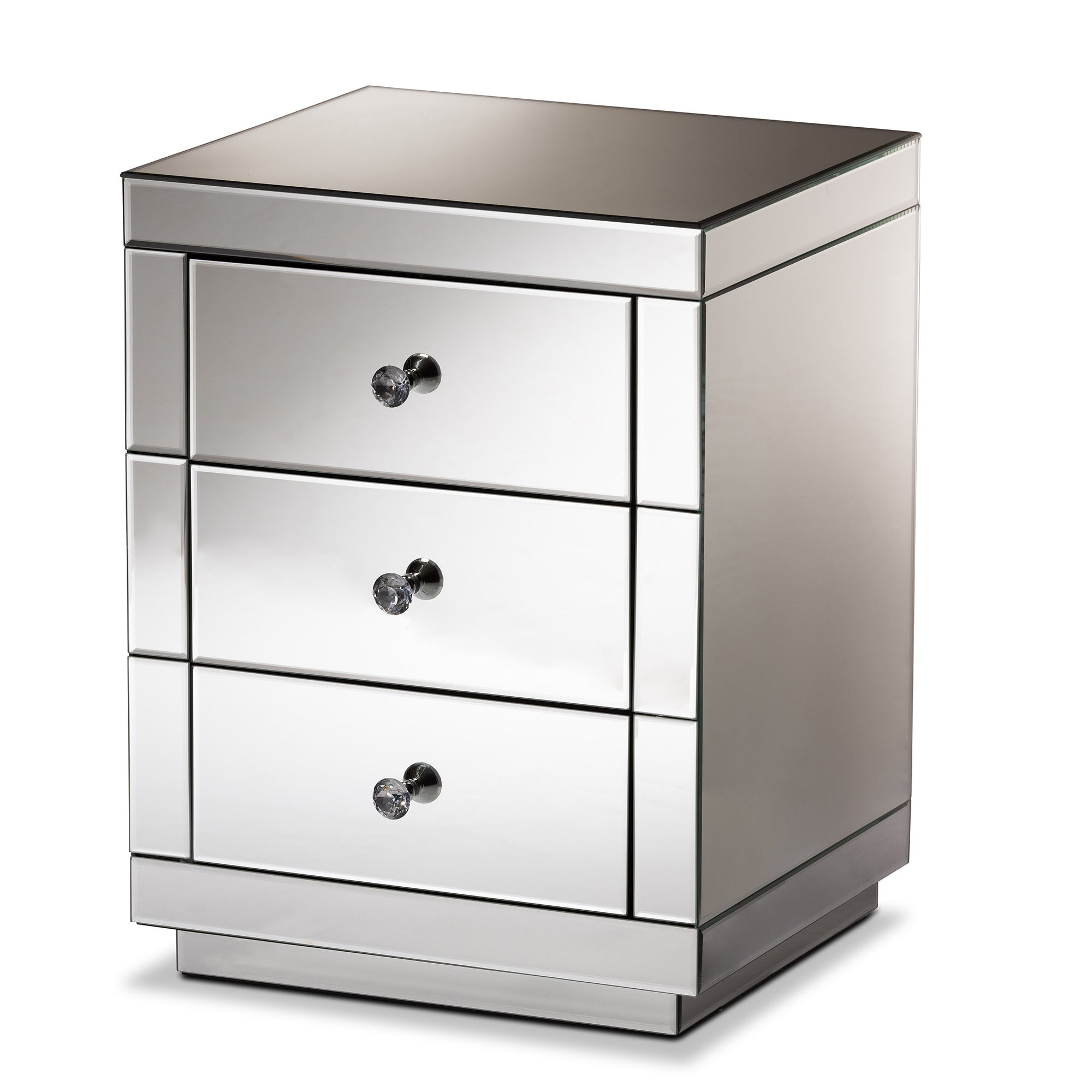Baxton Studio Arnold Contemporary Glam and Luxe Mirrored 3-Drawer Nightstand